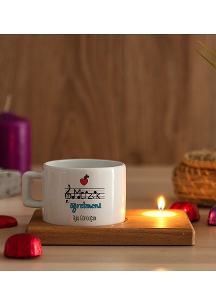 Kişiye Özel Müzik Öğretmeni Ahşap Altlıklı Mumlu Fincan modelleri
