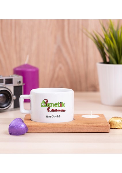 Kişiye Özel Genetik Mühendisi Ahşap Altlıklı Mumlu Fincan