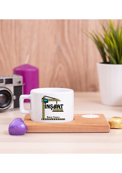 Kişiye Özel Inşaat Teknikeri Ahşap Altlıklı Mumlu Fincan