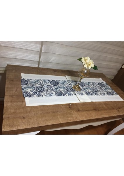 Ela Etnik Baskılı Duck Kumaş Krem/Renkli Runner 50*150 cm - 96