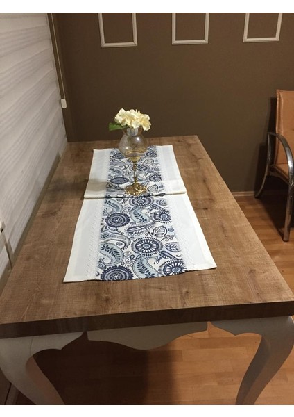 Ela Etnik Baskılı Duck Kumaş Krem/Renkli Runner 50*150 cm - 96
