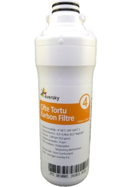 Eversky Tezgah Üstü Su Arıtma Cihazı Çifte Tortu Yedek Karbon Filtre SU32 EVR04