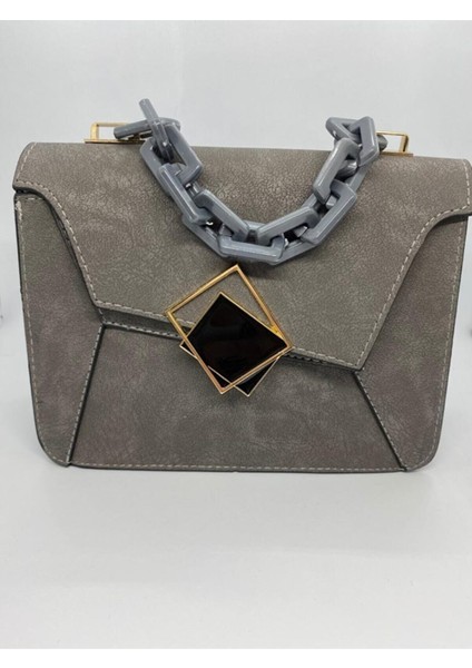 Kadın Siyah Kare Tokalı El ve Omuz Çantası