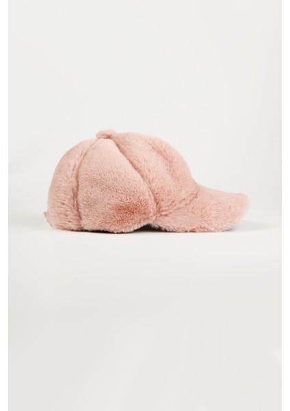 Pembe Kürk Cap Şapka - Peluş Cap Şapka