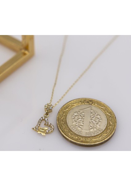 14 Ayar Altın Taşlı Kalp Kolye LTFKLY876 modelleri