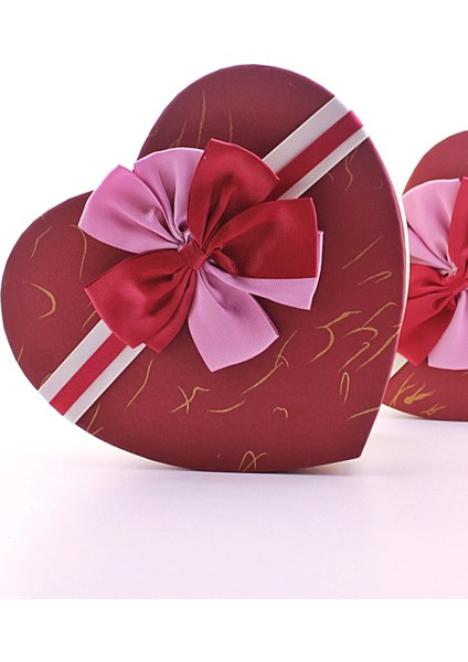 3 Lü Set Kalp Şeklinde Kurdeleli Karton Kutu Kırmızı - Bej fiyatları
