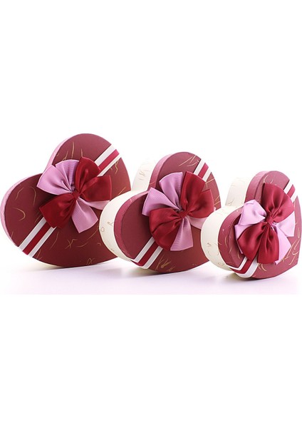 3 Lü Set Kalp Şeklinde Kurdeleli Karton Kutu Kırmızı - Bej modelleri