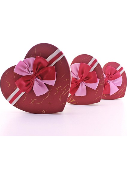 3 Lü Set Kalp Şeklinde Kurdeleli Karton Kutu Kırmızı - Bej fırsatları
