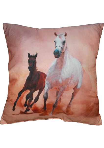 Wohnkissen 40x40cm At Figürlü Dekoratif Yastık Kırlent At Temalı Yumuşak