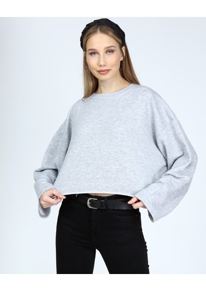 Kadın Gri Pamuklu Basic Sweatshirt
