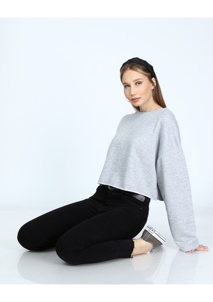 Kadın Gri Pamuklu Basic Sweatshirt fiyatları