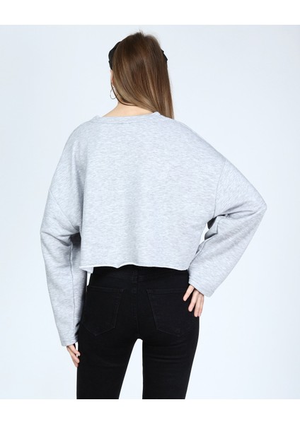 Kadın Gri Pamuklu Basic Sweatshirt modelleri