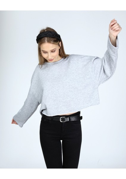 Kadın Gri Pamuklu Basic Sweatshirt indirimleri