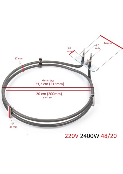 Icanpares Beko Uyumlu 6741S 6807 9552TX AEF6500 Turbo Fırın Rezistansı 2400 W - 462900010 fiyatları