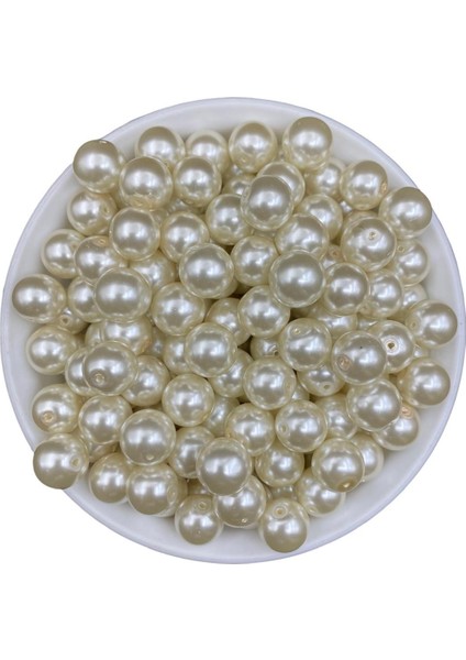 50 Gr, 12MM Krem Renk Cam Inci Boncuk, Takı Aksesuar Yapım Boncuğu (50GR,-23ADET )