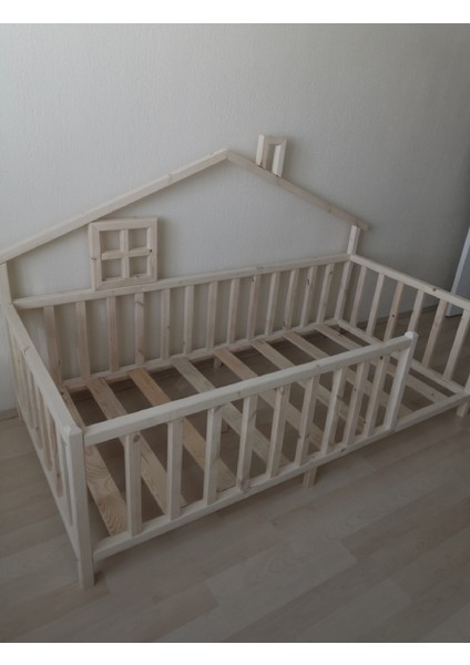 Masal Doğal Montessori Bebek ve Çocuk Karyolası tüm Ölçülerde Yarım Çatılı