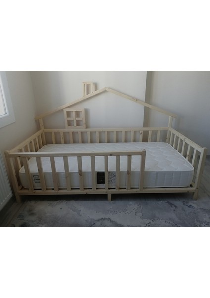 Masal Doğal Montessori Bebek ve Çocuk Karyolası tüm Ölçülerde Yarım Çatılı