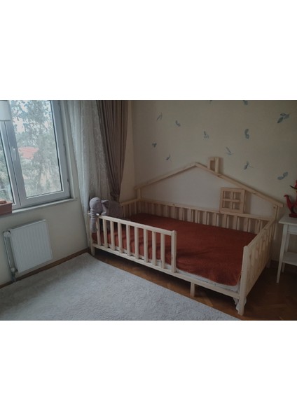 Masal Doğal Montessori Bebek ve Çocuk Karyolası tüm Ölçülerde Yarım Çatılı