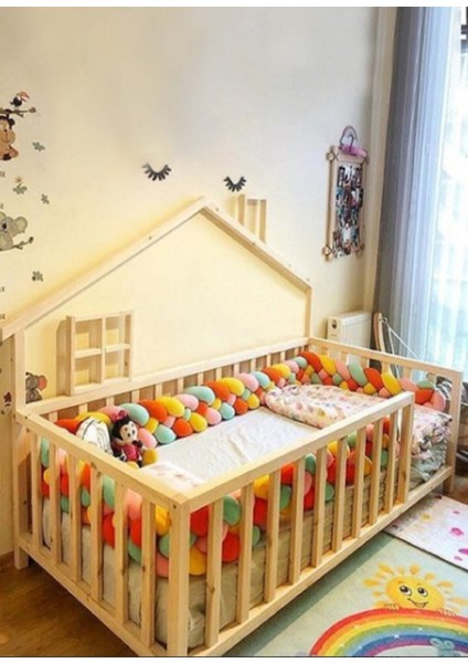 Masal Doğal Montessori Bebek ve Çocuk Karyolası tüm Ölçülerde Yarım Çatılı