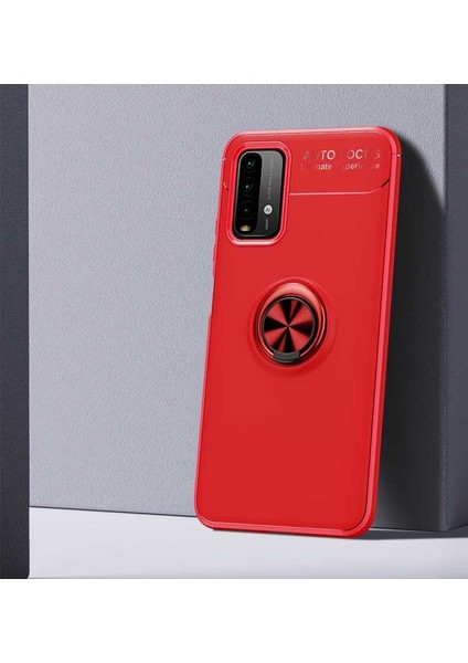 - Xiaomi Redmi Note 9 4G - Kılıf Yüzüklü Karbon Ravel Silikon Kapak - Kırmızı