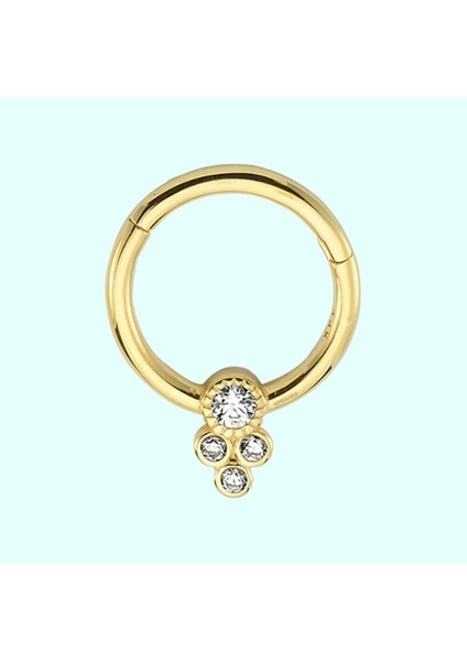 Altın Halka Piercing Dört Taş Tohum 14 Ayar