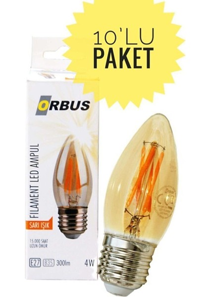 4w E27 Duy Amber Sari Işik Mum Avi̇ze Led Ampul
