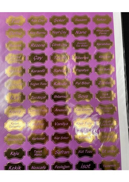 Gold 60 Adet Baharat Bakliyat Kuruyemiş Baharatlık Kavanoz Sticker Etiketi