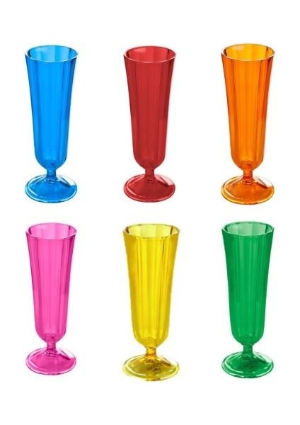 Cam 6lı Ayaklı Flüt Bardak 130CC Karma Renk