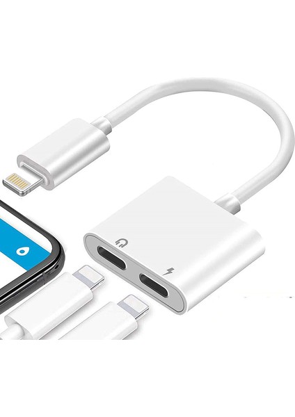 iPhone Uyumlu Lightning 2in1 Şarj Kulaklık Dönüştürücü Jack Adaptör