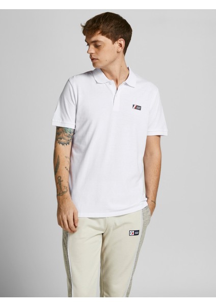 Jack & Jones 12207491_Jcojake Polo Ss Fst Polo Yaka Regular Fit Düz Beyaz Erkek T-Shirt