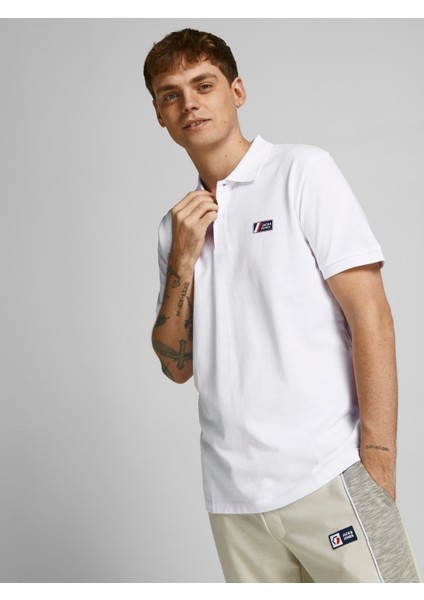 Jack & Jones 12207491_Jcojake Polo Ss Fst Polo Yaka Regular Fit Düz Beyaz Erkek T-Shirt