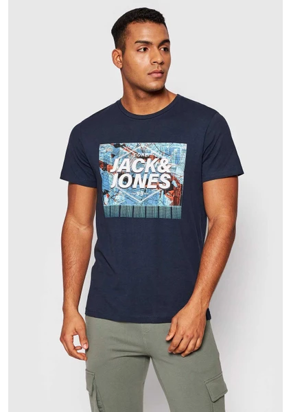 Jack & Jones Erkek Bisiklet Yaka Baskılı Tişört 12207495