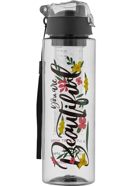 Şeffaf Beautiful Baskılı Filtreli Plastik Matara