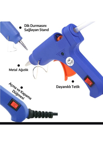 Sıcak Silikon Tabancası 80 Watt Koruma Anahtarlı - 1 Adet Silikon