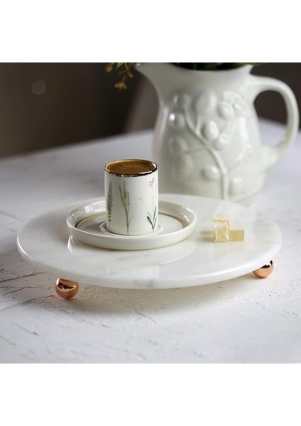 Mermer 25 cm Rose Gold Boncuk Ayaklı Beyaz Yuvarlak Sunumluk fırsatları