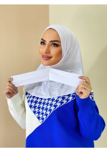 Moda Mevsimi Çıt Çıt Hazır Eşarp Çıtçıtlı Hijab Hazır Eşarp Beyaz