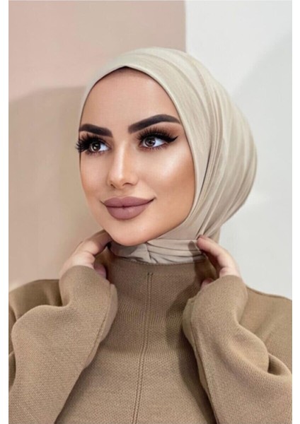 Moda Mevsimi Çıt Çıt Hazır Eşarp Çıtçıtlı Hijab Hazır Eşarp Bej