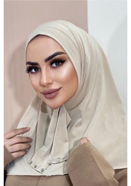 Moda Mevsimi Çıt Çıt Hazır Eşarp Çıtçıtlı Hijab Hazır Eşarp Bej