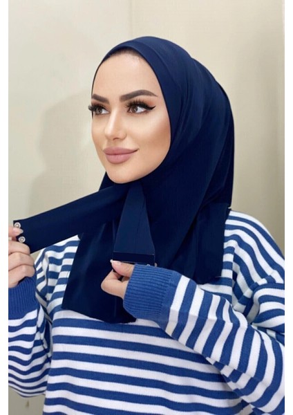 Moda Mevsimi Çıt Çıt Hazır Eşarp Çıtçıtlı Hijab Hazır Eşarp Lacivert