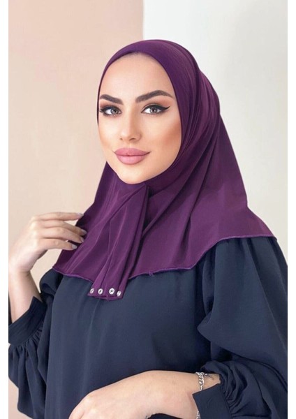 Moda Mevsimi Çıt Çıt Hazır Eşarp Çıtçıtlı Hijab Hazır Eşarp Mor