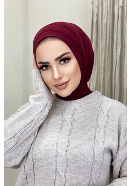 Moda Mevsimi Çıt Çıt Hazır Eşarp Çıtçıtlı Hijab Hazır Eşarp Bordo