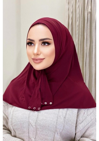 Moda Mevsimi Çıt Çıt Hazır Eşarp Çıtçıtlı Hijab Hazır Eşarp Bordo