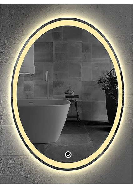 35 x 55 cm Kumlamalı Dokunmatik Tuşlu Ledli Elips Ayna Duvar Salon Banyo Wc Ofis Yatak Odası Boy Ledli Ayna fırsatları