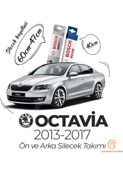 Skoda Octavia Ön ve Arka Silecek Takımı (2013-2017) Bosch Aeroeco