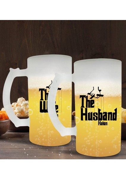 Kişiye Özel The Husband And The Wife Tasarımlı 2’li Buzlu Cam Bira Bardağı 50CL-1