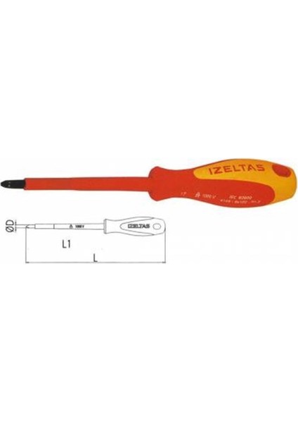 Izeltaş 4.5X80 Ph1 1000V Izoleli Elektrikçi Yıldız Tornavida