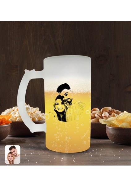 Kişiye Özel Sevgililer Silüet Tasarımlı Buzlu Cam Bira Bardağı 50CL-1