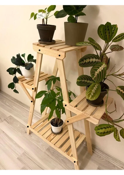 Alan Dekor Natural Doğal Ahşap Dekoratif Çiçeklik Saksılık Balkon Bahçe Standı