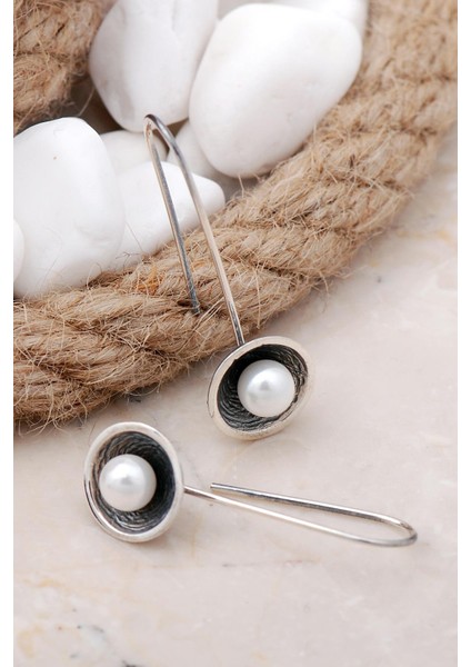 Incili Antik Tasarım Gümüş Küpe 5703