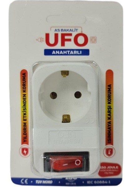 Ufo Tekli Akım Korumlı Priz Anahtarlı Beyaz 3500W 16A